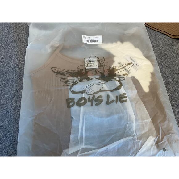 BOYS LIE FROM REVOLVE "FIX YOUR PAIN" RHINESTONE TANK LIGHT BROWN XS/S $65 MSRP - Picture 7 of 7